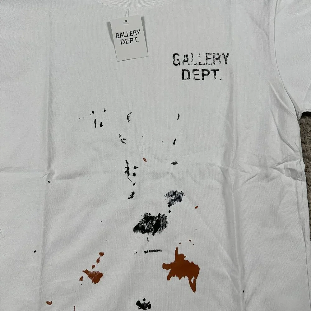 Gallery Dept White Paint Splatter Distressed Tee Mens Large